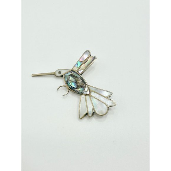 Vintage Alpaca Silver Mexico Hummingbird Pin Brooch with Abalone Shell Inlay - Picture 5 of 8